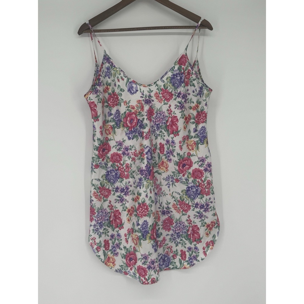 Honors Intimates Floral Sleeveless Spaghetti Babydoll‎ Tank Dress Coquette VTG L